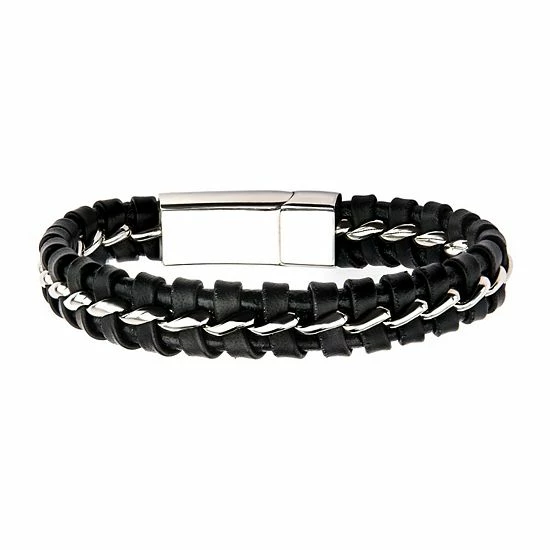 Cheap โค๏ธ Unbranded Men's Stainless Steel Black Braided Leather Clasp Bracelet ๐