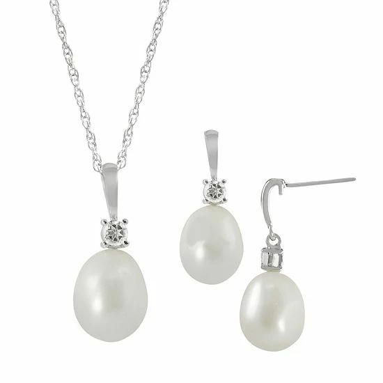 Coupon โจ Unbranded Sterling Silver Freshwater Cultured Pearl And White Topaz Pendant And Drop Earring Set ๐