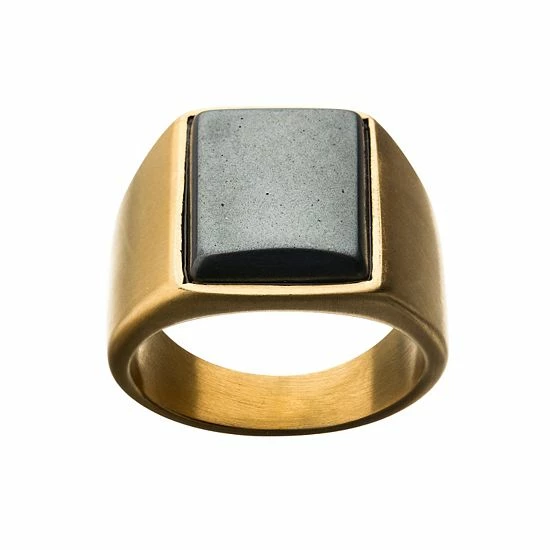 Discount 𧨠Unbranded Men's Gold Tone Stainless Steel Polished Hematite Signet Ring π―