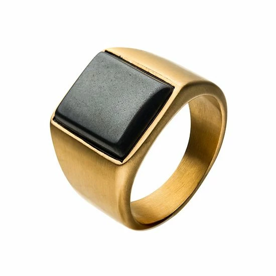 Discount 𧨠Unbranded Men's Gold Tone Stainless Steel Polished Hematite Signet Ring π― - Image 2