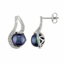 Best Pirce ❤️ Unbranded Dyed Freshwater Cultured Pearl And Diamond Accent Sterling Silver Drop Earrings 🤩
