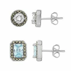 Budget 😍 Unbranded Fine Silver Plated Cubic Zirconia & Marcasite Stud Earring Set Created Opal ✨