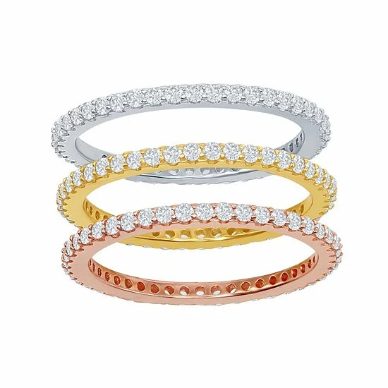 Deals ๐ Unbranded Tri-Tone Sterling Silver Cubic Zirconia Eternity Ring Set โ