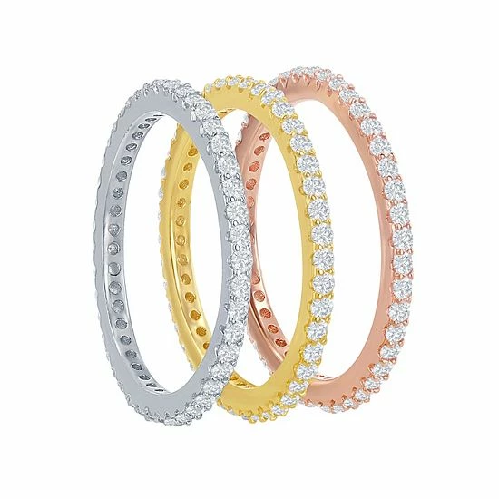 Deals ๐ Unbranded Tri-Tone Sterling Silver Cubic Zirconia Eternity Ring Set โ - Image 2