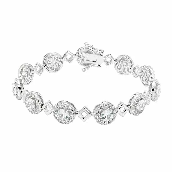 Cheap ๐ Unbranded Sterling Silver Lab-Created White Sapphire Halo Link Bracelet ๐งจ