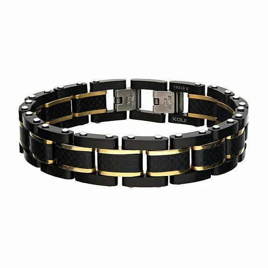 Buy 😍 Unbranded Men's Two Tone Stainless Steel & Black Carbon Fiber Link Bracelet ⌛