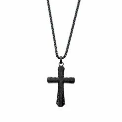 Best Pirce 👏 Unbranded Men's Fine Silver Stainless Steel Black Carbon Epulchre Cross Pendant Necklace 🔥