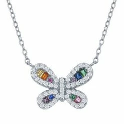 Buy 😉 Unbranded Sterling Silver Rainbow Cubic Zirconia Butterfly Necklace 😍
