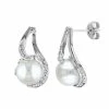 Promo ⌛ Unbranded Freshwater Cultured Pearl And Diamond Accent Sterling Silver Drop Earrings ✔️