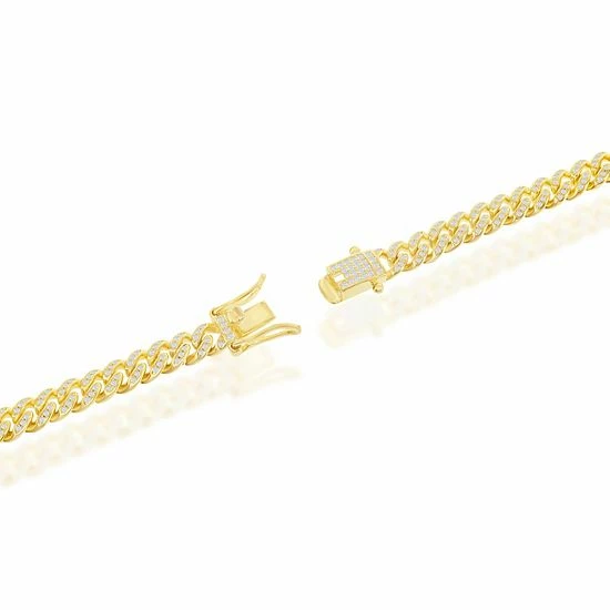 Wholesale โ Unbranded 14k Gold Over Silver 6.5 Mm Cubic Zirconia Cuban Chain Bracelet ๐ - Image 2