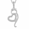 Promo ❤️ Unbranded Sterling Silver Diamond Accent Cat Heart Pendant Necklace 🔔