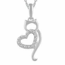 Promo ❤️ Unbranded Sterling Silver Diamond Accent Cat Heart Pendant Necklace 🔔
