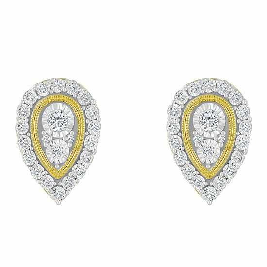 Cheap 🤩 Celebration Gems 14k Gold 1/5 Carat T.W. Diamond Pear Shape Cluster Stud Earrings 😀 - Image 2