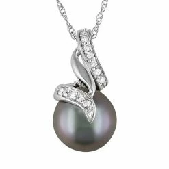 Budget 😉 Unbranded 10k White Gold 1/10-ct. T.W. Diamond And Tahitian Cultured Pearl Swirl Pendant ✨