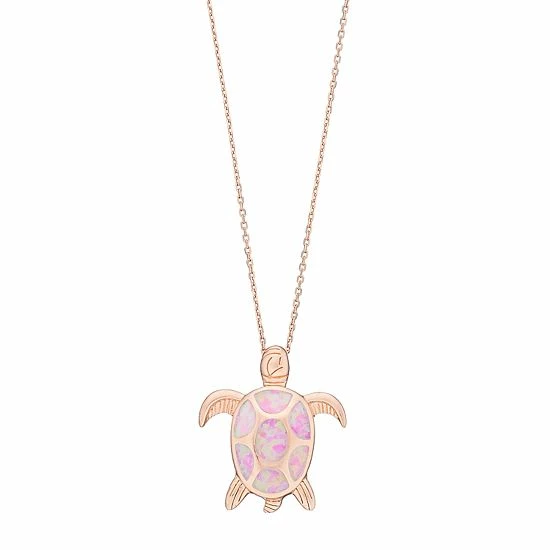 Brand new 🎁 Unbranded 14k Rose Gold Over Silver Lab-Created Pink Opal Turtle Pendant 😍