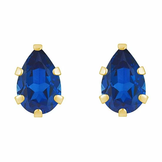 Discount 😍 Unbranded 10k Gold Pear Shape Lab-Created Sapphire Stud Earrings Yellow ⌛ - Image 2