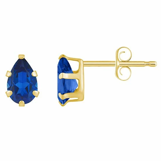 Discount 😍 Unbranded 10k Gold Pear Shape Lab-Created Sapphire Stud Earrings Yellow ⌛ - Image 5