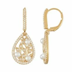 Best deal 😀 Unbranded 18k Gold Over Silver Freshwater Cultured Pearl Teardrop Leaf Earrings 😀