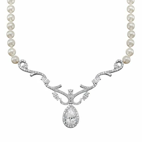 Cheap 😀 Unbranded Emotions Cubic Zirconia & Simulated Pearl Sterling Silver Necklace ✨