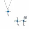 Cheapest 🧨 Unbranded Sterling Silver Lab-Created Opal Cross Pendant Necklace & Earrings Set White 🔥