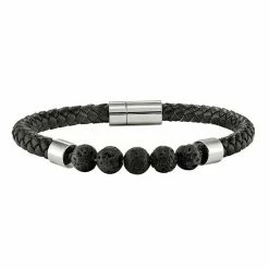 Brand new 🌟 Unbranded Men's Stainless Steel Black Leather Lava Bead Bracelet 😉