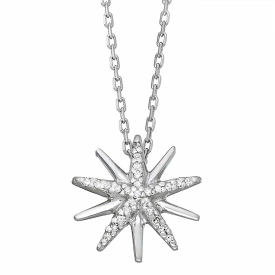 Discount ๐ Unbranded ๐ฉ Women's Diamond Starburst Pendant In Sterling Silver ๐