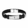 Hot Sale 🔥 Unbranded Men's Stainless Steel Black Leather "The Lord's Prayer" ID Bracelet 😀