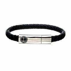 Buy 😀 Unbranded Men's Ion-Plated Stainless Steel Leather Anchor Bracelet Black ✔️