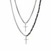 Brand new 😀 Unbranded Men's Oxidized Stainless Steel Double Strand Cross Necklace 🔥