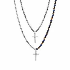 Brand new 😀 Unbranded Men's Oxidized Stainless Steel Double Strand Cross Necklace 🔥