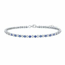 Budget ❤️ Unbranded Sterling Silver Cubic Zirconia & Evil Eye Blue Enamel Tennis Anklet 🎁