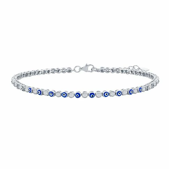 Budget ❤️ Unbranded Sterling Silver Cubic Zirconia & Evil Eye Blue Enamel Tennis Anklet 🎁