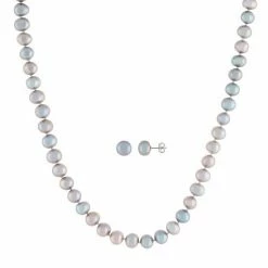 Outlet 💯 Unbranded Sterling Silver 2-Piece Dyed Gray Freshwater Cultured Pearl Necklace & Earring Set 😍