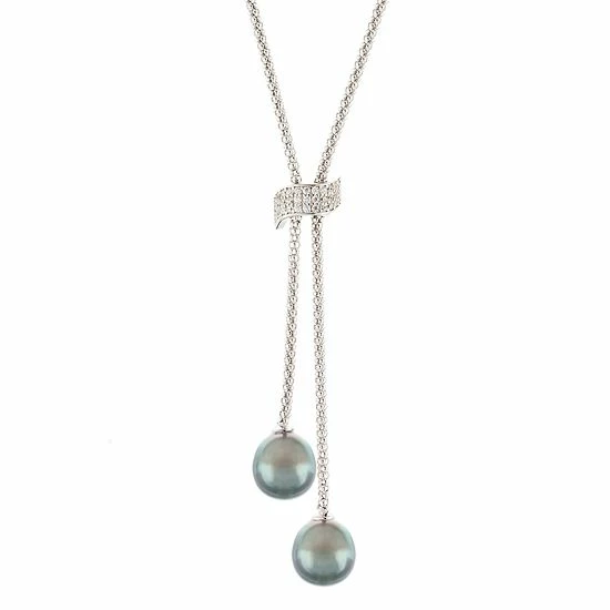 Cheapest 😍 Unbranded Sterling Silver Tahitian Cultured Pearl & Cubic Zirconia Bolo Necklace 💯