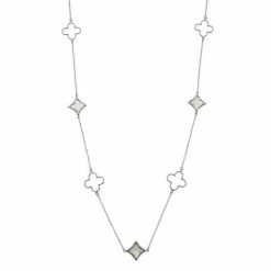 New 😉 Unbranded Sterling Silver 👩 Mother-of-Pearl Clover Long Station Necklace 😀