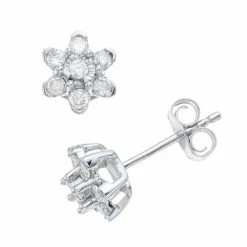 Best Pirce 🌟 Unbranded 10k White Gold Diamond Flower Stud Earrings 🥰