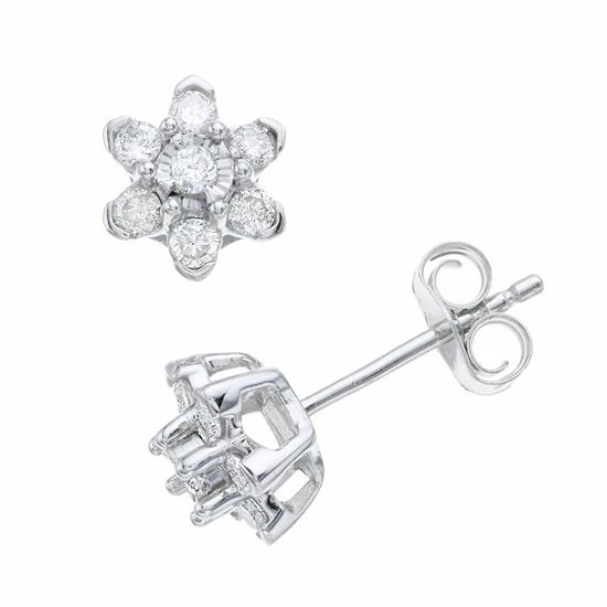 Best Pirce 🌟 Unbranded 10k White Gold Diamond Flower Stud Earrings 🥰