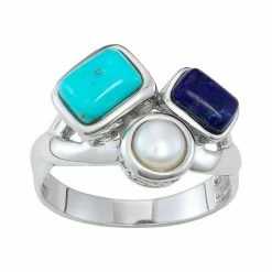 Best deal 😀 Unbranded Sterling Silver Reconstituted Turquoise, Lapis Lazuli & Cultured Freshwater Pearl Ring 🌟