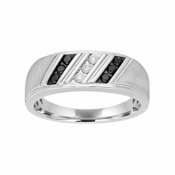 Best Sale 🎉 Unbranded Men's Sterling Silver 1/4 Carat T.W. Black & White Diamond Diagonal Striped Ring 😀