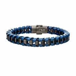Best Sale 🧨 Unbranded Men's Stainless Steel & Leather Bracelet Blue 🤩