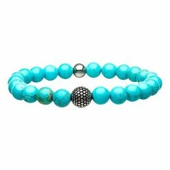 Budget 🔔 Unbranded Men's Stainless Steel Charm Beaded Stretch Bracelet Blue 💯