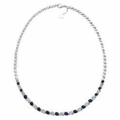 New 🔥 Unbranded Sterling Silver Lab-Created Blue & White Sapphire Necklace 🛒