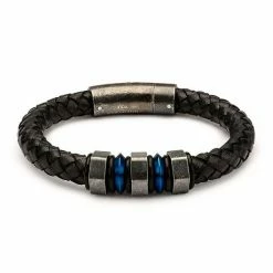 Cheap ✔️ Unbranded Men's Two Tone Stainless Steel Black Leather Bracelet 🌟