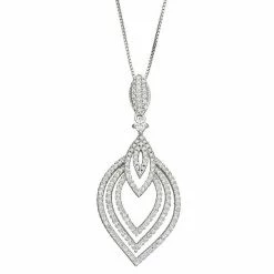 New 😀 Unbranded Sterling Silver Cubic Zirconia Graduated Teardrop Dangle Pendant Necklace 👏