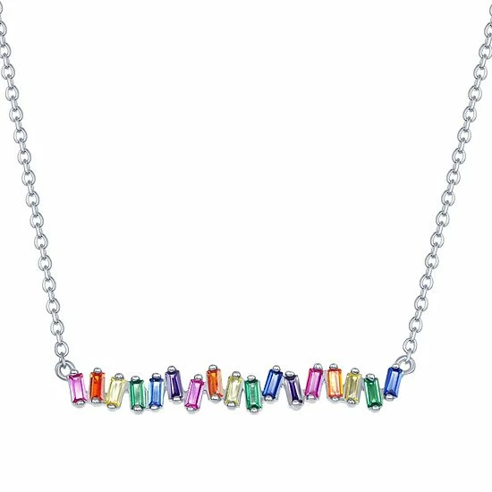 Cheapest 🎉 Unbranded Sterling Silver Rainbow Baguette CZ Bar Necklace ⭐