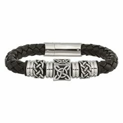 Buy 💯 Unbranded Men's Stainless Steel Antiqued Beads & Black Leather Bracelet 🤩
