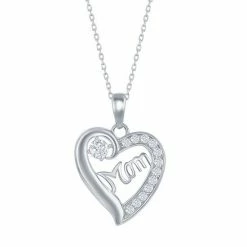 Best deal ❤️ Unbranded Sterling Silver Cubic Zirconia "Mom" Heart Pendant Necklace 🎁