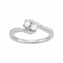 Brand new 🌟 Unbranded Sterling Silver 1/4 Carat T.W. Diamond 2-Stone Bypass Engagement Ring Rhodium Plated 💯