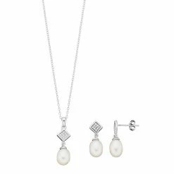 Cheap ✔️ Unbranded Sterling Silver Freshwater Cultured Pearl & Cubic Zirconia Pendant & Drop Earring Set 🥰