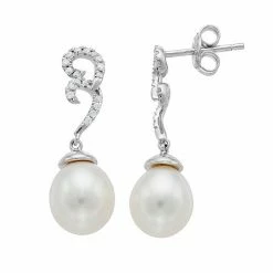 Wholesale 👏 Unbranded Sterling Silver Freshwater Cultured Pearl & Cubic Zirconia Swirl Drop Earrings 🌟